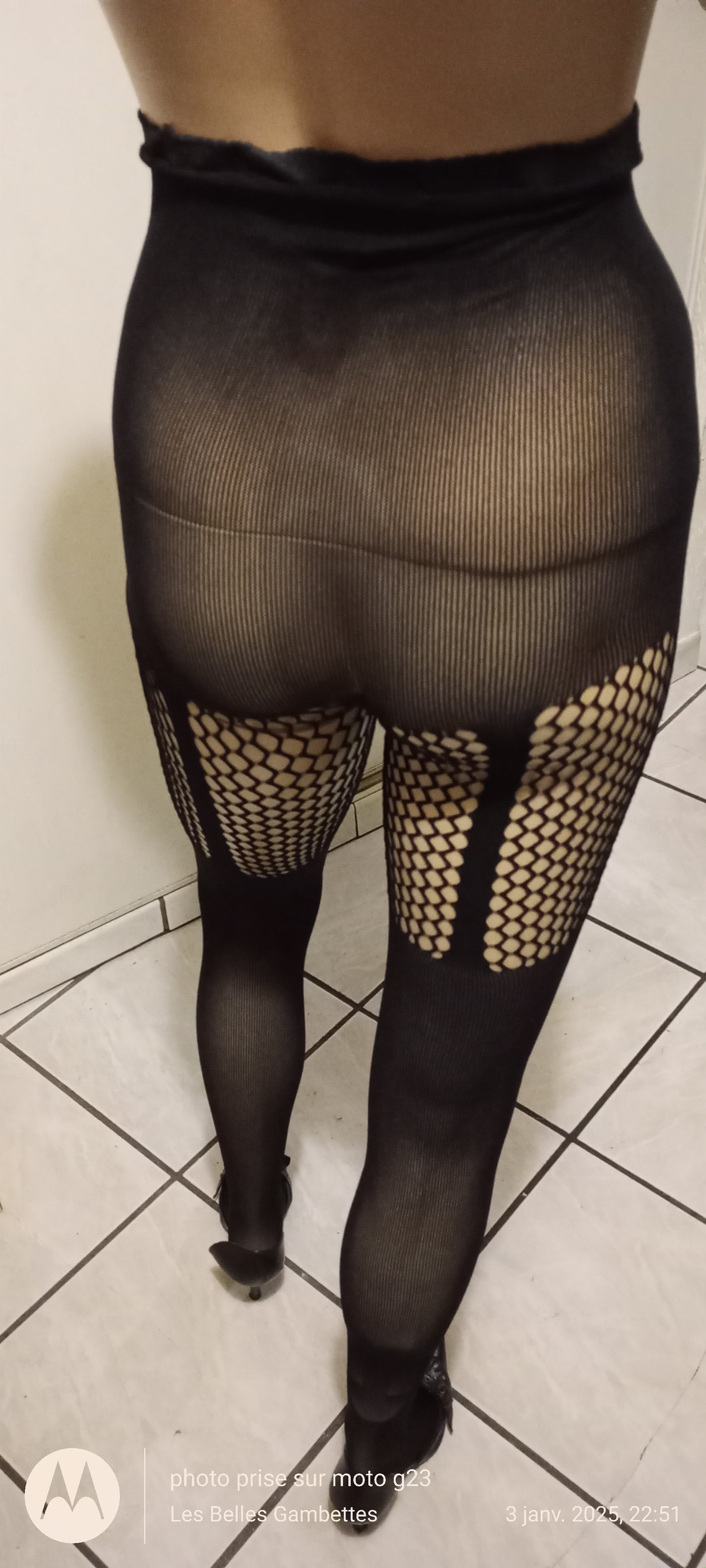 Collant Fantaisie Résille Effet Bas Jarretelles Noir Taille Unique
