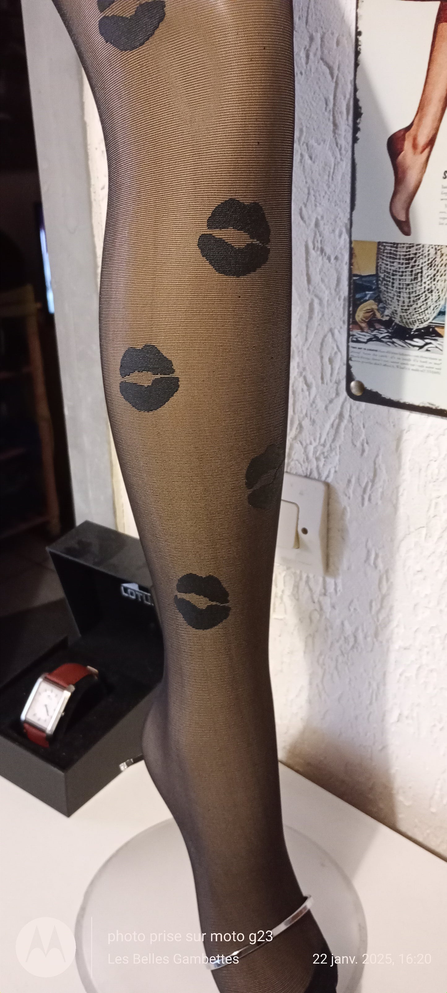 Collant Fin Noir Fantaisie Motif Lèvres Taille Unique S/M