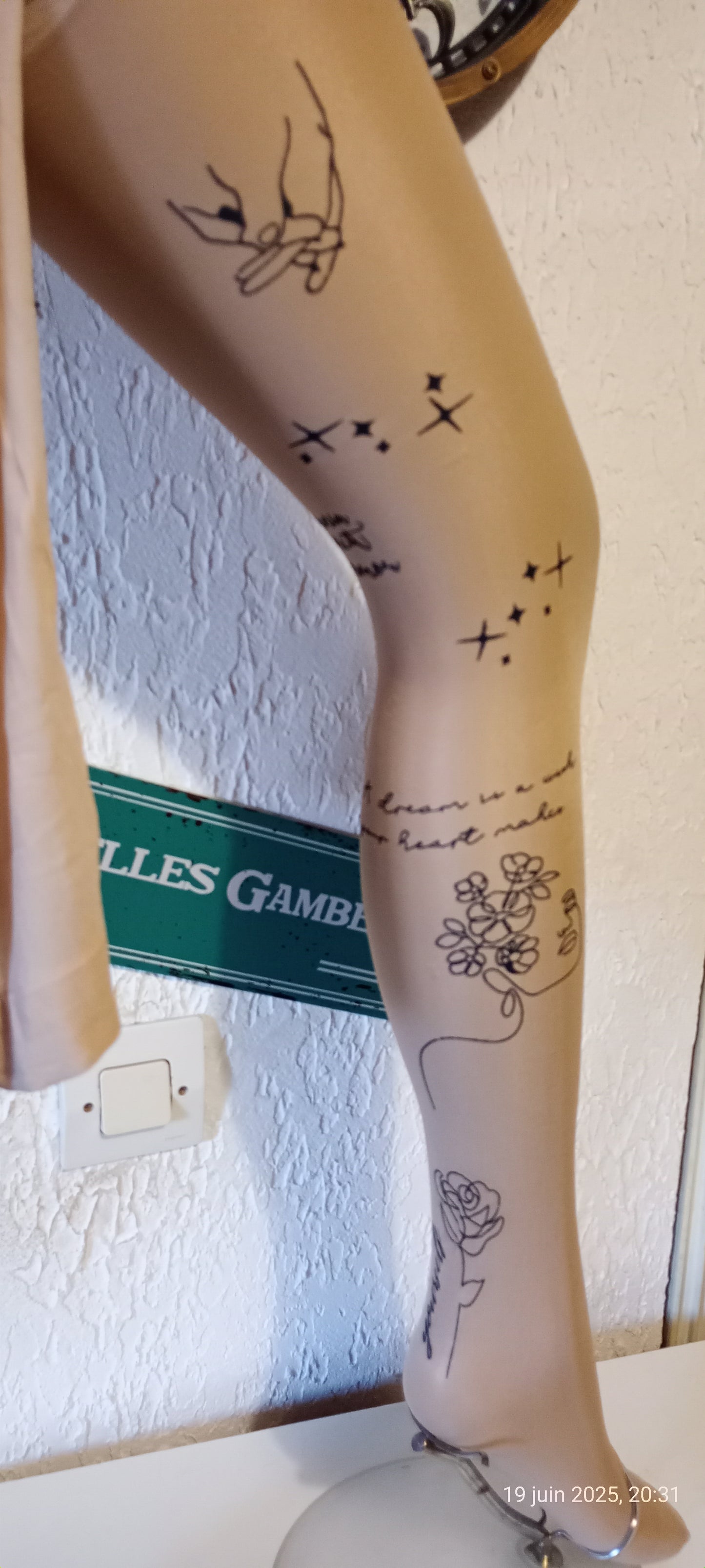 Collant Effet Tatoo Beige Brillant Taille Unique