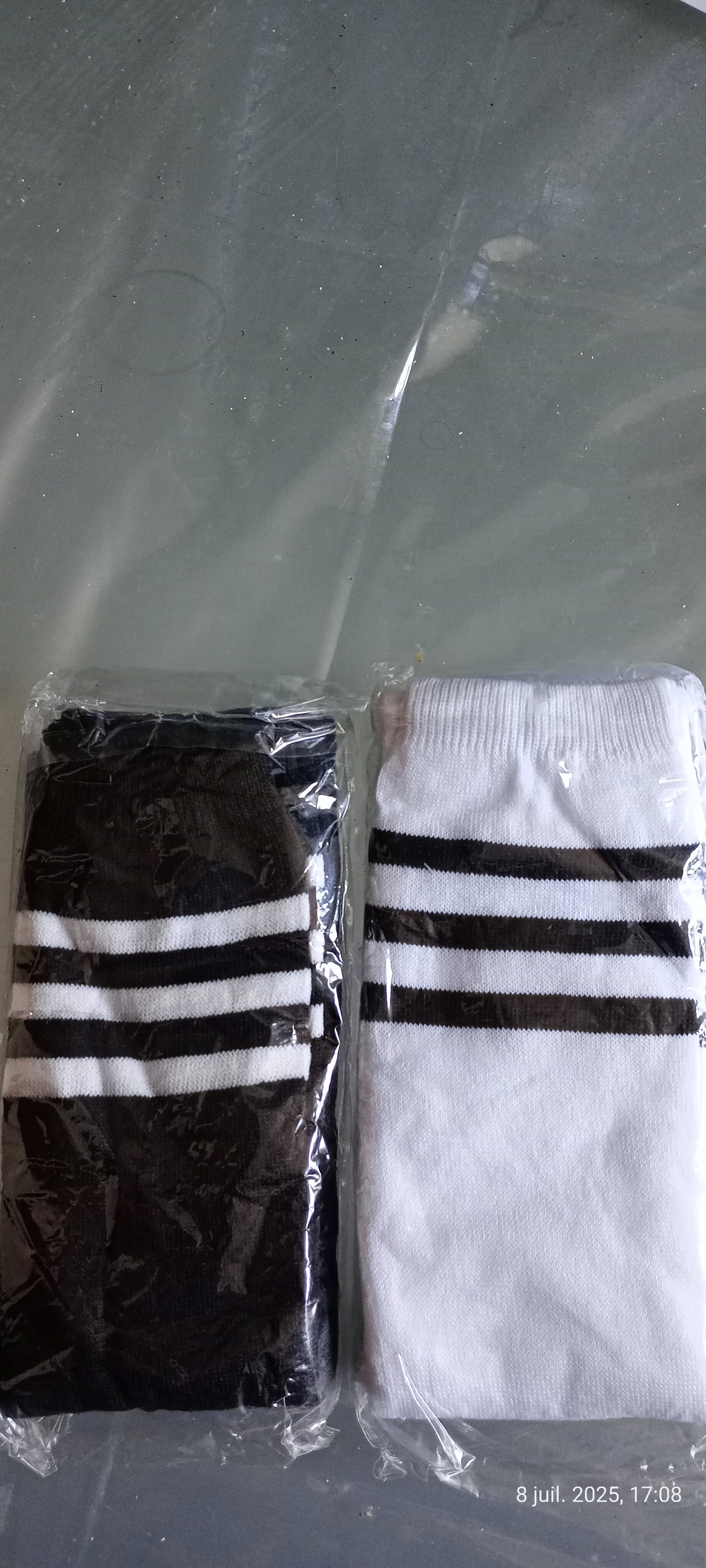 2 Paires Chaussettes Hautes Coton Mélangé Noir + Blanc Taille Unique