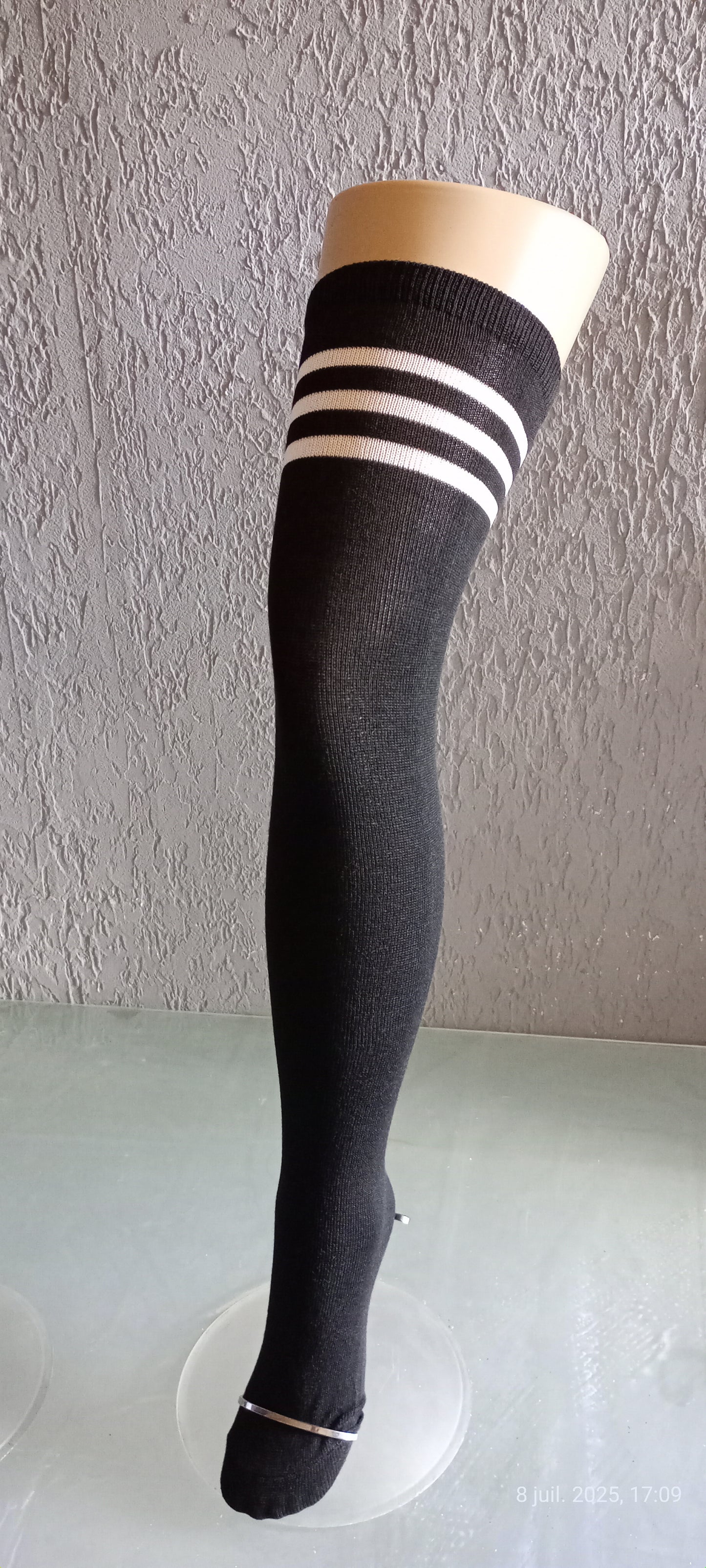 2 Paires Chaussettes Hautes Coton Mélangé Noir + Blanc Taille Unique