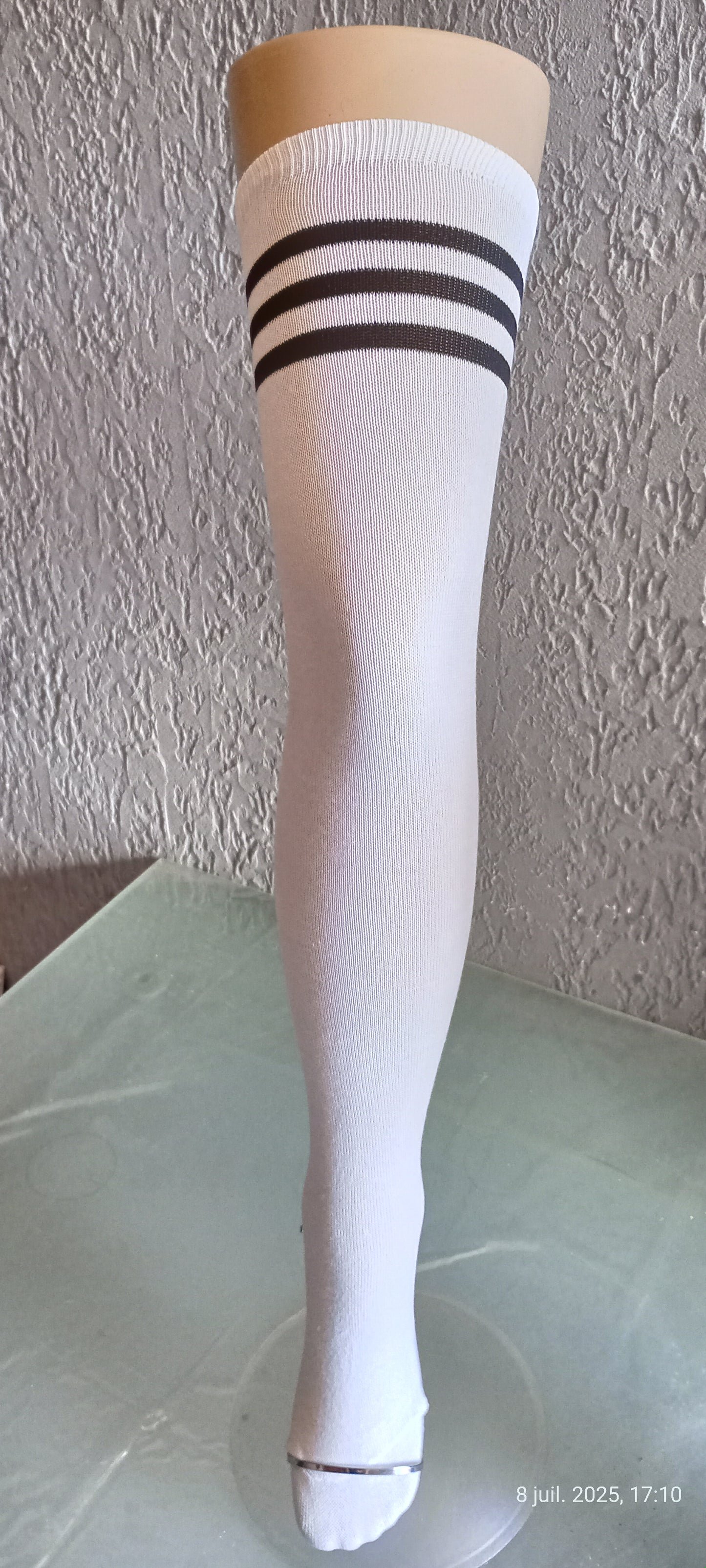 2 Paires Chaussettes Hautes Coton Mélangé Noir + Blanc Taille Unique