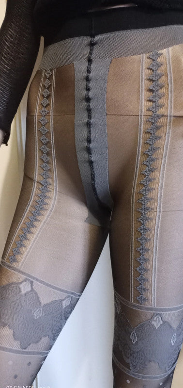 Collant Noir Voile Fin Fantaisie Effet Bas Jarretelles Taille Unique